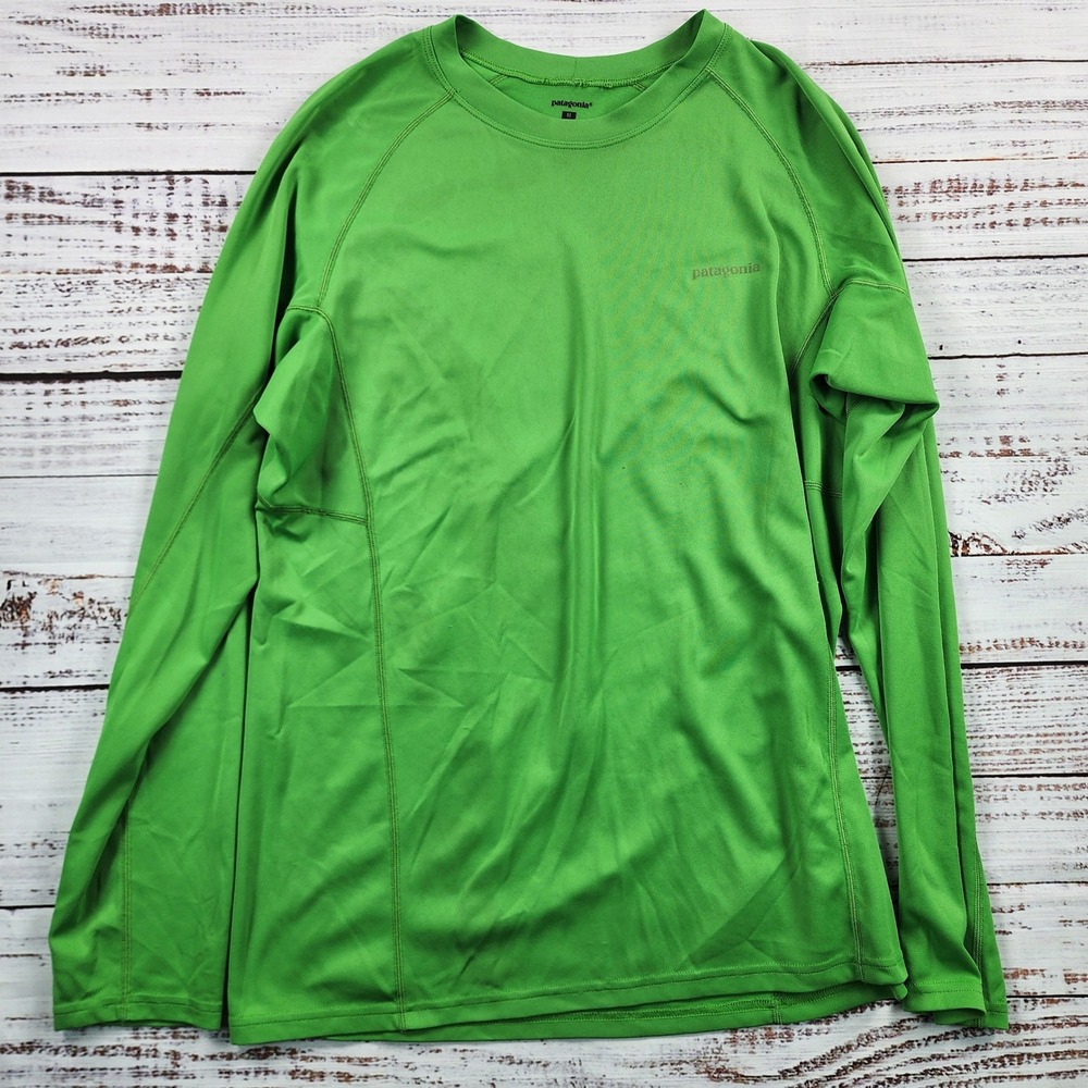 Patagonia 23665 Fore Runner LS Shirt Men's M Green Polartec Power Dry UPF 30
